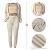 Womens Plush Sweater Tracksuits Solid Hooded Sportswear Outfits Designer Three Piece Set For 2023 Winter