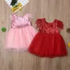 Christmas Kid Red Dress For Girl Toddler Baby Girl Sequins Princess Tutu Dress Feathers Sleeve Girl Party Wedding Birthday Dress Q1223