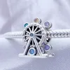 Charme de roda de gigante de prata esterlina de pedra colorida com caixa original para pulseira de joalheria feminina de pandora, fabricando acessórios de miçangas de miçangas