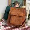 Evening Bags Corduroy Shoulder Bag Women Vintage Shopping Zipper Girls Student Bookbag Handbags Casual Tote With Outside Pocket 221119
