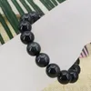 Strand 12mm Round Natural Black Obsidian Stone Yellow Tiger Eyes Beads Anion Bracelets Bangle Elegant Diy Jewelry 7.5inch B3165