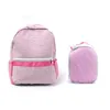 Bolsas de lona para niños pequeños Seersucker Mochila Set Cildren's School Bag Pink Pequeño Ligero para niños con almuerzo