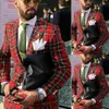 Red Plaid Men's Wedding Tuxedos for Bridegroom Groom Pants Suits Slim Fit Wedding Wear Jacket And Trousers