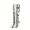 Boots British Style Pointed Toe Ultra Fine High Heeled Knee Women's Boots Snake Print Color Blocking Back Zipper Women's Shoes 220913