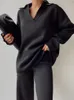 Frauen Zweiteilige Hosen Winter Dicke Frauen Gestrickte Anzüge Kaschmir Weichen Pullover Pullover Und Breite Bein 2 Stück Sets weibliche Elegante Stricken Outfit 221121