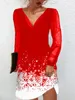 女性向けのカジュアルドレスプリント長袖スパンコールフード付きミニドレスルーズファッションクリスマスコスチューム221121