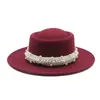 Bérets Femmes Chapeaux Haut Rond Bande De Perles Formel Printemps Hommes Feutré Jazz Mariage Solide Ceinture Classique Noir Fedora