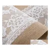 Bordslöpare LINEN LACE TABLE RUNNER VINTAGE BACLAP TRECHTS NATURLIG JUTE LAND FÖR PARTLIGT bröllopsdekoration Drop Delivery Home Gard DH5T2