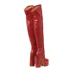 Moda Patente de couro feminina coxa botas altas plataforma cuias de outono inverno chunky boots sapatos