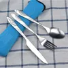 Dinnerware Sets 3pcs Stainless Steel Western Cutlery Set Steak Knife Fork Spoon With Cloth Bag Creative Japanese-Style Green Tableware