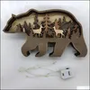 Inny wystrój domu dziki niedźwiedź Christams Deer Craft 3D Laser Cut Drewno materiał domowy Dekor Direve Art Rzemiosło Leśny stół zwierząt DHK5U