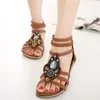 Sandals Summer Women Shoes Flat Ankle Strap Zipper Beads Rhinestone Ladies Open Toed Gladiator Footwear