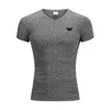 Erkek Tişörtleri Erkek Örme Spor Salonu V Boyun Kısa Kollu Gömlek Fitness İnce Fit Spor Şeritleri T-Shirt Erkek Katı Moda Tees Üstleri Yaz