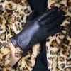 Luxury Metal Lock Women's Sheepskin Touch Screen Gloves Winter Warm Velvet Lined Genuine Leather Gloves Female Black Glove