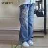 Jeans para mujer SFSIERFI Streetwear Mujeres góticas Y2K Imprimir Pantalones de cintura baja Pantalones de mezclilla casuales Coreano Verano Recto Baggy 221121