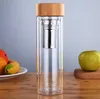 350/450ml Çift Duvar Cam Su Şişesi Çay Infuser Ofis Çay Kupası Paslanmaz Çelik Filtreler Bambu Kapak Seyahat İçecek Yazıları SN284