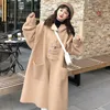 Femmes mélange manteau conçu boutons poches solide hiver longs manteaux à capuche beaux manteaux épais filles mode coréenne 221119