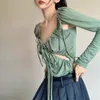 Kvinnors T-skjortor Koreansk stil oregelbunden ihålig utdragen med långärmad söt skjorta kvinnor hösten 2022 snör upp tee grödor