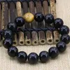 Strand 12mm Round Natural Black Obsidian Stone Yellow Tiger Eyes Beads Anion Bracelets Bangle Elegant Diy Jewelry 7.5inch B3165