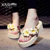 HighQuality Fashion Anti Slip Thick Flat Bottom Slope Beach Flowers Cool Slippers Flip Flops Woman Slippers Increase 55Cm J220716