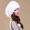 Berretti Cappelli da donna in vera pelliccia Solido lusso invernale Cappello da principessa lavorato a maglia genuino Top in pelle PU Copricapo da bella signora calda