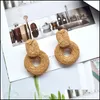 Stud Boucles d'oreilles rondes en raphia faites à la main pour femmes filles Boho tissé St cercle Dangle goutte rotin oreille bijoux Chakra guérison Yoga Deli Dhw9B