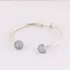 925 Sterling Silver Open Bangle Bracelet with Clear Cz Pave Ball Fits European Pandora Jewelry Charm