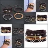 Bracelets De Charme Hommes Vintage Bracelet Ensemble Réglable Mitlayer Wrap Tressé Croix Bracelets En Cuir Bracelet Bracelet Manchette Pour Hommes Hanche Dhi1C