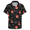 Men's Casual Shirts Red Art Beach Shirt Men Wild Animal Print Summer Pattern Blouses Short Sleeves Aesthetic Oversize Clothes Gift