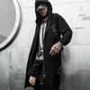 Jackets para hombres Spring Autumn Ribas Patchwork Punk Hip Hop Caballa con capucha Men Black Zipper Techwear Long Jacket Overcoat 221121