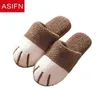 Asifn Winter Indoor Ladies Slippers Cotton Cartoon Cartoon Cat Leg Men Women Furry Slides بالإضافة