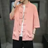 Ethnische Kleidung Chinesischen Stil Taste Leinen T-Shirt Männer Sommer Kleidung Tang-anzug Hemd Lose Japanische Kimono Männer KK3608