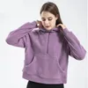 LL Dam Lamm Höst Luvtröjor Sweatshirt Yoga Kostym Jacka Dam Sportrock Halv dragkedja Pullover tjock Lös Kort Stil Med Fleece