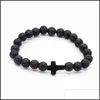 Bracciale con perline di lava naturale con perline Croce per uomo e donna Braccialetti con consegna a goccia di gioielli per diffusione di olio essenziale di Yoga Dhrts