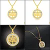 Pendentif Colliers Or Arbre De Vie Collier En Acier Inoxydable Creux Cristal Coin Pendentif Colliers Pour Femmes Hommes Bijoux De Mode Dro Dh7Vf