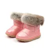 Stivali invernali da bambina da neve per bambini, fondo morbido, scarpe di cotone caldo, pelliccia di coniglio, antiscivolo, per bambini, D758 221121