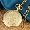 Pocket Watches Royal Luxury Golden Color Crocodile Display Quartz Watch Necklace Fashion Blue Pendant Chain FOB Steampunk Gifts