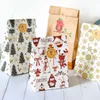 Gift Wrap 12sets Christmas Gift Bags Santa Claus Snowflake Kraft Paper Bag Xmas Party Candy Cookie Packaging Bags DIY Wrapping Supplies T221108