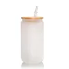 US Warehouse Sublimation Mason Jar Clear 16 oz Bicchiere dritto in vetro Bicchiere per sublimazione in vetro con coperchio a prova di spruzzi e cannuccia Riutilizzabile per bere ss1121