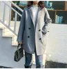 Manteau mi-long en laine mélangée pour femmes Automne Col rabattu Conception à boutons doubles 100% Gris Noir en Casaco Feminino 221121