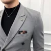Mens Suit Blazers 남자 더블 가슴 2 조각 정장 코트 세트 슬림 패션 사업 캐주얼 재킷 영국 스타일 웨딩 드레스 바지 221121