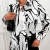 여자 블라우스 여성 줄무늬 셔츠 인쇄 턴 다운 고리 긴 소매 패션 여성 셔츠 2022 봄 여름 얼룩말 버튼 거리