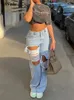 Jeans pour femmes Vintage Baggy Ripped Femmes Mode 90s Loose Wide Leg High Taille Pantalon droit Y2K Washed Blue Denim Pantalon Streetwear 221121