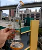 Yellow Glass Bong Hookahs with Tire 14 Inch Perc Double Layer Heady Dab Rig Perc Water Pipes for Smoking