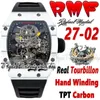 RMF YSF27-02 MENS Watch Real Tourbillon Mechaniczne uzwojenie ręki Tpt Quartz Fibre Case szkielet szkielet czarny gumowy pasek Super Edition Sport Eternity Watches
