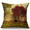 Pillow Autumn Vintage Telephone Booth Natural Oil Painting Landscape Cover Nordic Home Decoration Sofa Chair Throw