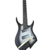 lvybest logo own designed shape electric guitar headless 7 string silver center black edge burst parts pickup size