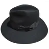 Burets Fashion Black Wool Fint Fear Brim Fedora Hat dla mężczyzn lub kobiet -7 cm