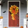 Fleurs décoratives couronne artificielle décoration d'automne couronnes d'automne pour porte d'entrée tissée à la main avec récolte de nœud papillon