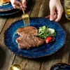 Assiettes Assiette À Dîner En Céramique Japonaise Ménage Creative Blue Steak El Western Set Combinaison